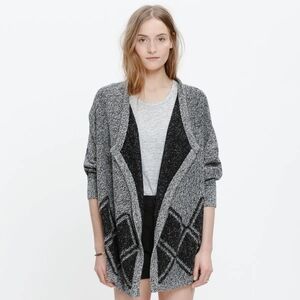 Madewell All Angles Cardigan Sweater Charcoal Gray Diamond Pattern XS / SM